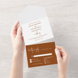Modernes Foto Terracotta Rost Hochzeit All In One Einladung
