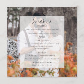 Modernes Foto Tint Script Wedding Square Menü Menükarte (Vorderseite)