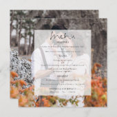 Modernes Foto Tint Script Wedding Square Menü Menükarte (Vorne/Hinten)