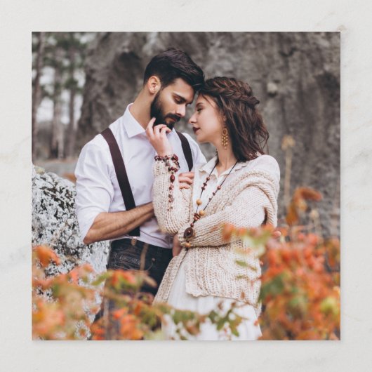 Modernes Foto Tint Script Wedding Square Menü Menükarte (Rückseite)