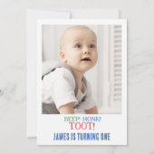 Modernes Foto Transport 1. Geburtstag Einladung (Rückseite)