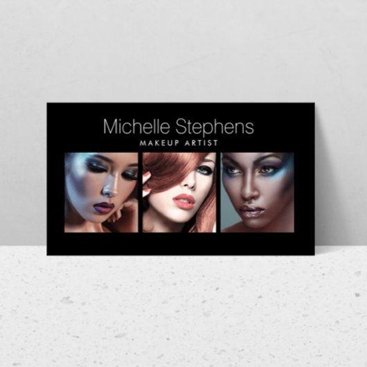 Modernes Foto Trio für Makeup Artists Black Visitenkarte