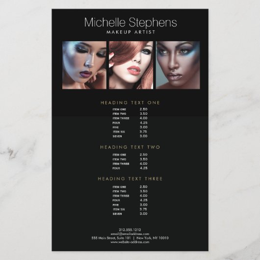 Modernes Foto Trio Makeup Artists Schwarze Preisli Flyer (Vorne)