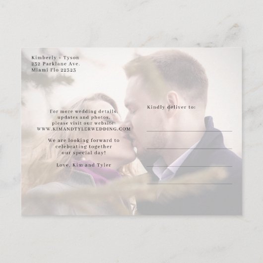 Modernes Foto überlagert elegante Hochzeit Save th Ankündigungspostkarte (Rückseite)