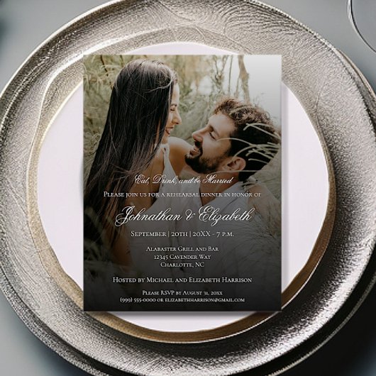 Modernes Foto und Black Overlay Probe Dinner Einladung