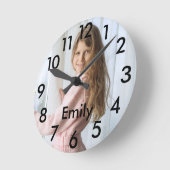Modernes Foto und Name Runde Wanduhr (Winkel)
