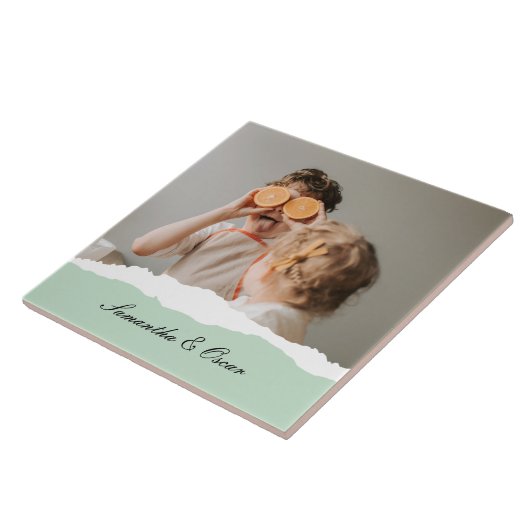 Modernes Foto und Personalisierter Name Minze Gesc Fliese (Seite)