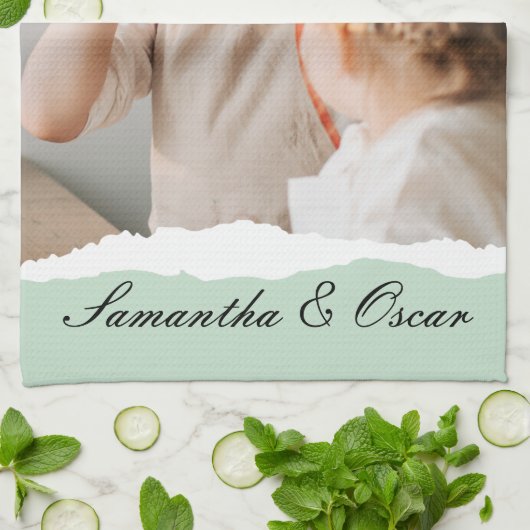 Modernes Foto und Personalisierter Name Minze Gesc Geschirrtuch (Gefaltet)