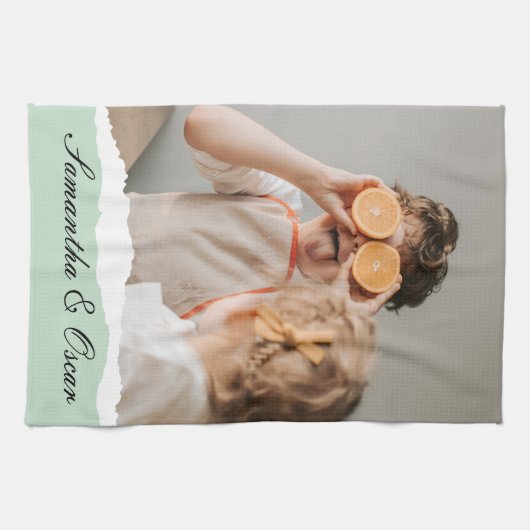 Modernes Foto und Personalisierter Name Minze Gesc Geschirrtuch (Horizontal)