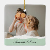 Modernes Foto und Personalisierter Name Minze Gesc Keramikornament (Rückseite)