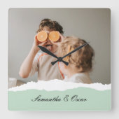 Modernes Foto und Personalisierter Name Minze Gesc Quadratische Wanduhr (Vorderseite)