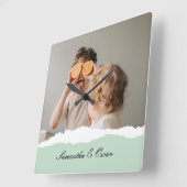 Modernes Foto und Personalisierter Name Minze Gesc Quadratische Wanduhr (Winkel)