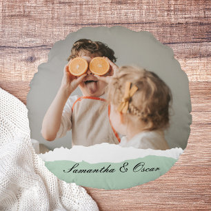 Modernes Foto und Personalisierter Name Minze Gesc Rundes Kissen