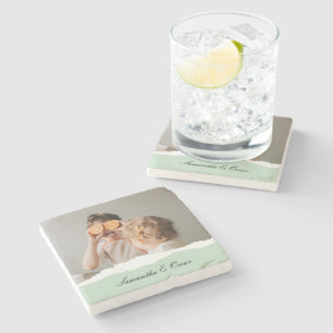 Modernes Foto und Personalisierter Name Minze Gesc Steinuntersetzer