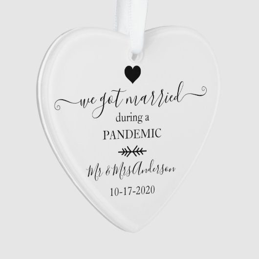 Modernes Foto Verheiratet während Pandemie Keepake Ornament (Vorderseite)