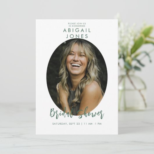 Modernes Foto Viridian Brautparty Einladung (Stehend Vorderseite)