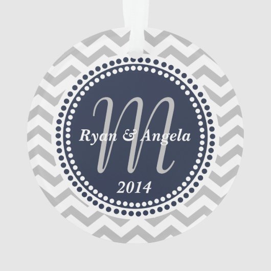 Modernes Foto von Zigzag und Dots Navy Blue Ornament (Rückseite)