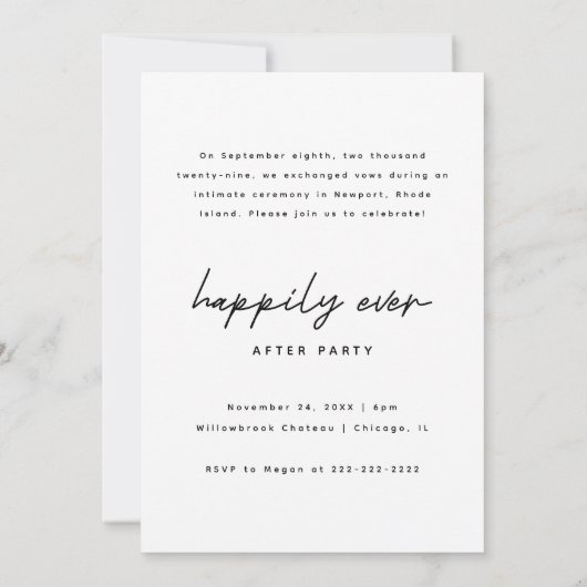 Modernes Foto "We Eloped" Hochzeitsempfang Einladung (Rückseite)