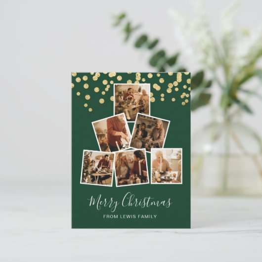 Modernes Foto Weihnachten Postkarte Grün (Stehend Vorderseite)