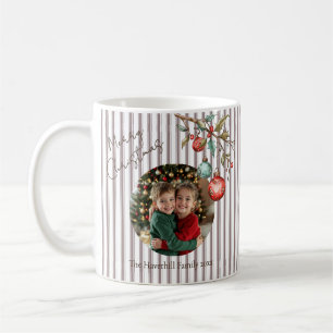 Modernes Foto Weihnachten Preppy Pink Strip Kaffeetasse