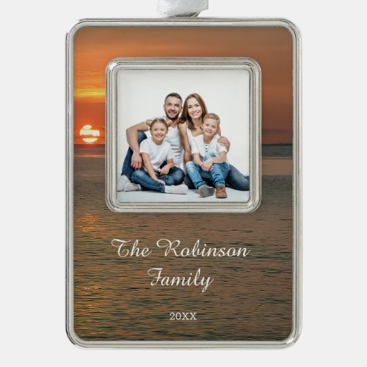 Modernes Foto Weihnachten Rahmen-Ornament Silber (Vorderseite)