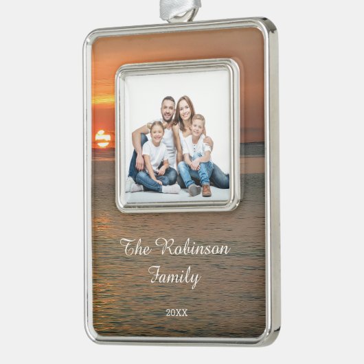 Modernes Foto Weihnachten Rahmen-Ornament Silber (Links)