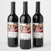 Modernes Foto Weihnachten Rote Grüne goldene Veget Weinetikett (Flaschen)