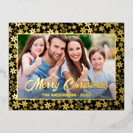 Modernes Foto Weihnachten - Schwarz und Gold Folien Feiertagspostkarte