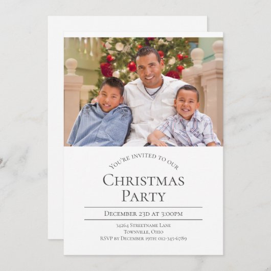 Modernes Foto Weihnachts-Party Einladung (Vorne/Hinten)