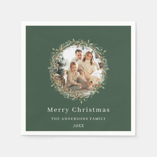 Modernes Foto Weihnachtskranz grün Serviette (Vorderseite)