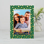 Modernes Foto Weihnachtssterne grün Folien Feiertagskarte (Stehend vorne)