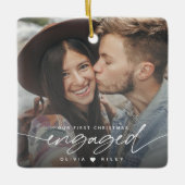 Modernes Foto zu Weihnachten in der Verlobung Keramikornament (Vorderseite)