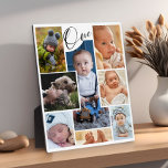 Modernes Foto zum ersten Geburtstag Collage Keepak Fotoplatte<br><div class="desc">Moderne Foto Collage erste Geburtstagskleidung Sake-Plakette zeigt 9 Fotos des Babys ,  Typografie Skript eins und ein Single Foto in geschnitten Nummer eins. Perfekt als Halb- oder Geburtstagsgeschenk.</div>