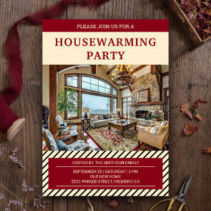 Modernes Foto zum Party in Rot und Beige Einladung