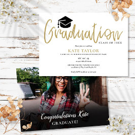 Modernes Foto zur einfachen Gold Script Graduation Einladung
