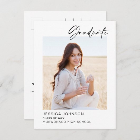 Modernes FOTO zur Minimalistischen Graduiertengrup Ankündigungspostkarte (Vorne/Hinten)
