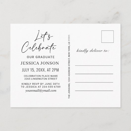 Modernes FOTO zur Minimalistischen Graduiertengrup Ankündigungspostkarte (Rückseite)