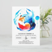 Modernes Fox Kindergeburtstag Adventure Einladung (Stehend Vorderseite)