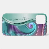 Modernes Fraktal Aquamariner Lila handgeschriebene Case-Mate iPhone Hülle (Rückseite (Horizontal))