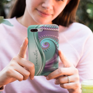 Modernes Fraktal Aquamariner Lila handgeschriebene Case-Mate iPhone Hülle