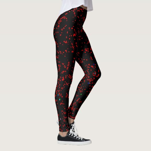 Modernes Fraktal Art Red Patterns Black Stylish Leggings (Rechts)