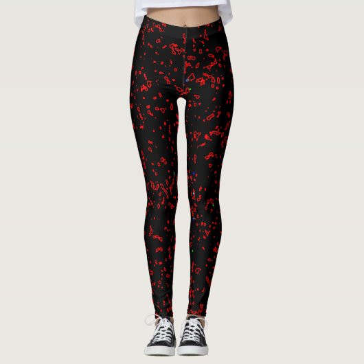 Modernes Fraktal Art Red Patterns Black Stylish Leggings (Vorderseite)