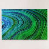 Modernes Fraktal Art Waves Wavy Green Blue Abstrak Puzzle (Horizontal)
