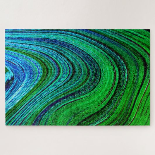 Modernes Fraktal Art Waves Wavy Green Blue Abstrak Puzzle (Horizontal)