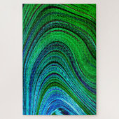 Modernes Fraktal Art Waves Wavy Green Blue Abstrak Puzzle (Vertikal)