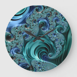 Modernes Fraktal Blue Bright Metallic Große Wanduhr