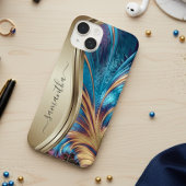 Modernes Fraktal Blue Gold Handgeschriebener Name Case-Mate iPhone Hülle