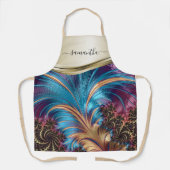 Modernes Fraktal Blue Gold Handgeschriebener Name Schürze (Vorderseite)