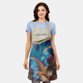 Modernes Fraktal Blue Gold Handgeschriebener Name Schürze (Getragen)