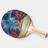 Modernes Fraktal Blue Gold Handgeschriebener Name Tischtennis Schläger (Seitenansicht)